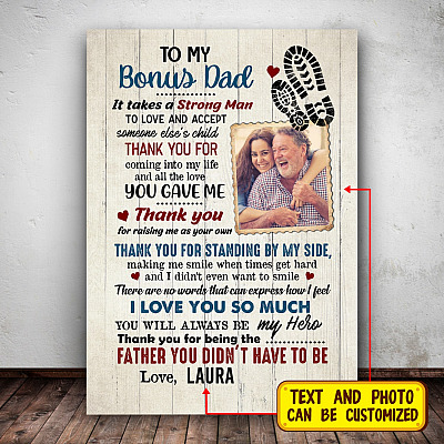 Alternative view of Personalized Custom Photo To My Bonus Dad Thank You For Being The Father You Didn't Have To Be Framed Canvas