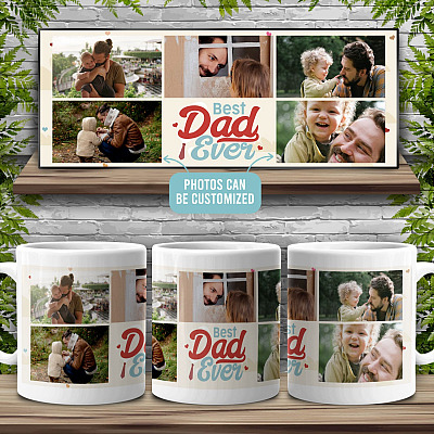 Alternative view of Personalized Photo Best Dad Ever Full Print Ceramic Coffee Mug - Water Bottle - Beer Stein