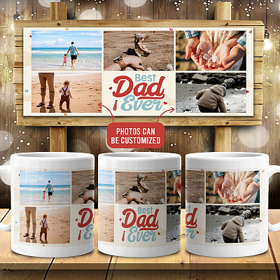 Personalized Photo Best Dad Ever Full Print Ceramic Coffee Mug - Water Bottle - Beer Stein