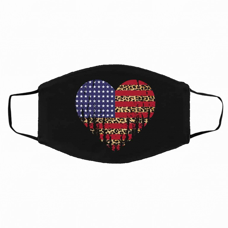 American Flag Leopard, White, Cloth Face Cover – Medium/Large