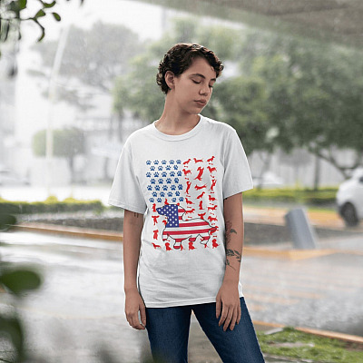 Alternative view of Dachshund American Flag T-Shirt - Funny 4th July Dog Flag Shirt