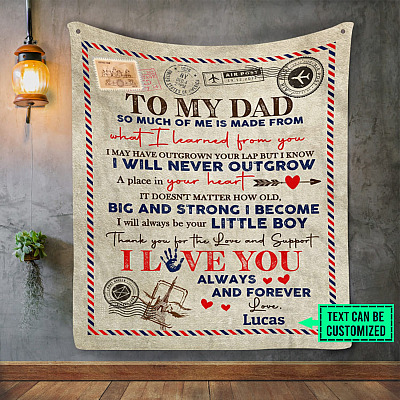 Personalized Airmail Letter From Son To My Dad So Much Of Me Is Made What I Learned From You Fleece Blanket