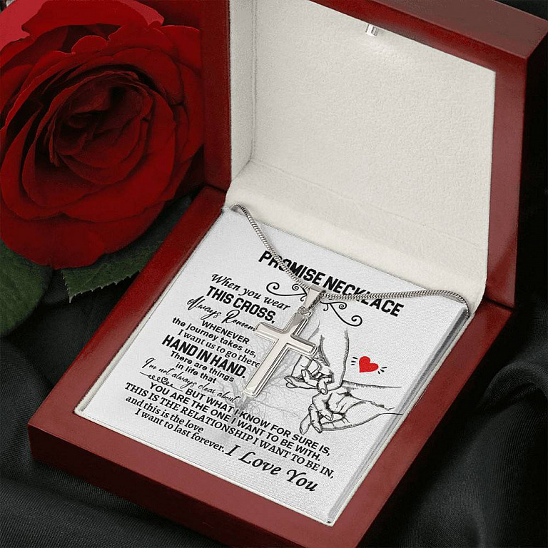 I Love You Artisan Crafted Cross Necklace - Promise Necklace - When You Wear This Cross Necklace
