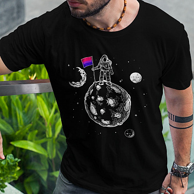 Alternative view of Astronaut Moon Bisexual Flag Space Dark LGBT T-shirt - V-Neck Tee