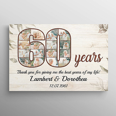 Personalized Photo 60 Years Anniversary - 60th Wedding Anniversary Custom Photo Framed Canvas - Unframed Poster