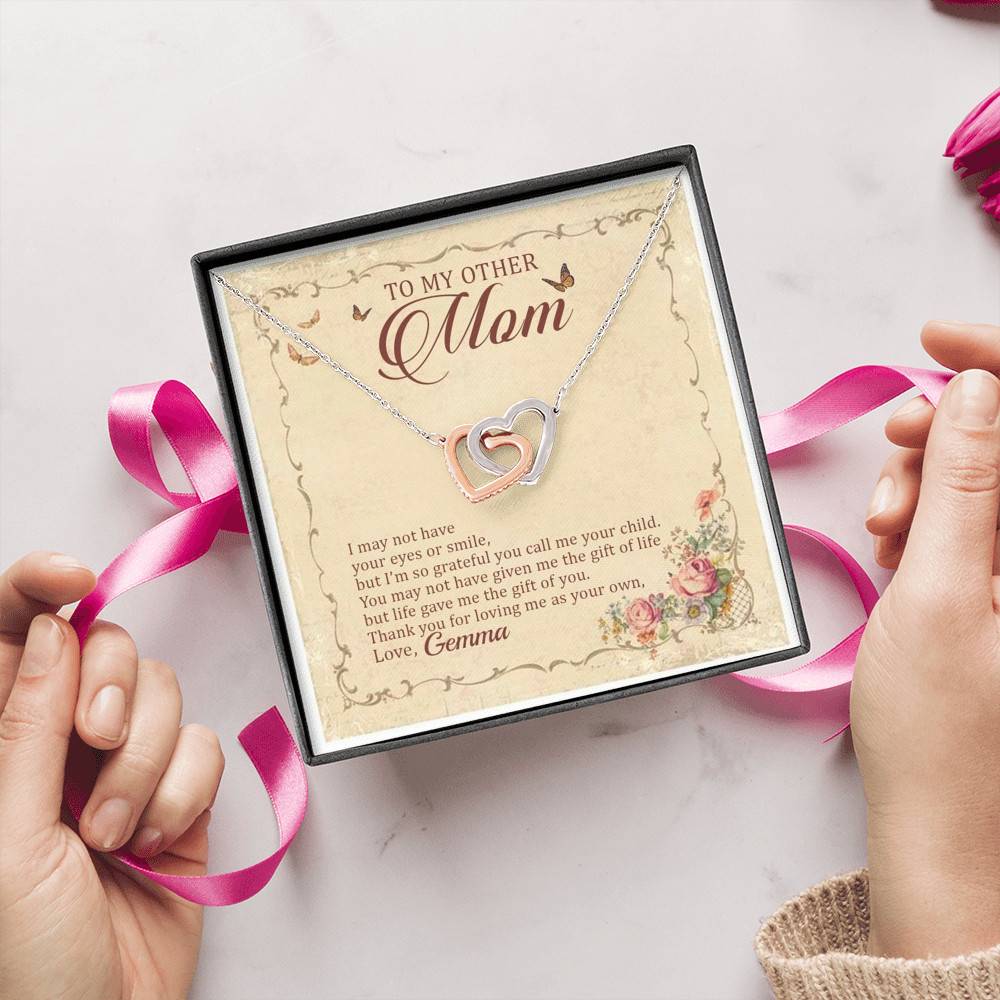 Personalized To My Other Mom I May Not Have Your Eyes Or Smile Interlocking Hearts Pendant Necklace Personalized To My Other Mom I May Not Have Your Eyes Or Smile Interlocking Hearts Pendant Necklace