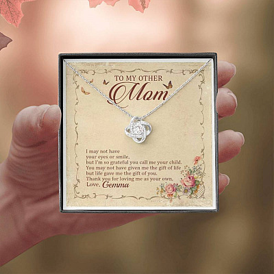 Personalized To My Other Mom I May Not Have Your Eyes Or Smile Love Knot Pendant Necklace
