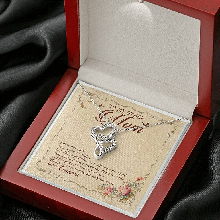 Personalized To My Other Mom I May Not Have Your Eyes Or Smile Double Hearts Pendant Necklace