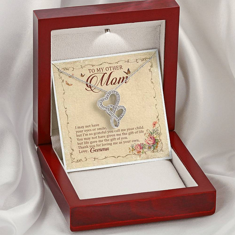 Personalized To My Other Mom I May Not Have Your Eyes Or Smile Double Hearts Pendant Necklace