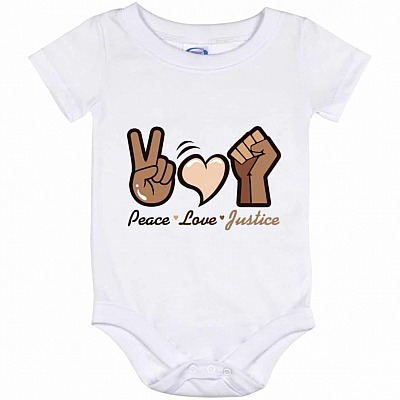 Peace Love Justice Onesie, White, Baby Onesie - 12 Month