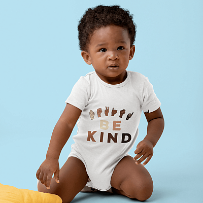 Alternative view of Be Kind ASL American Sign Language Baby Onesie - Toddler Infant Bodysuit - Coming Baby Onesie