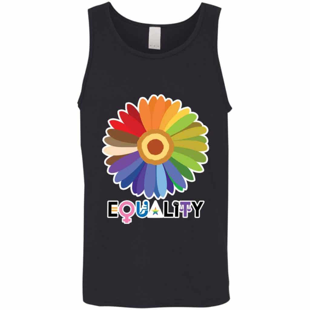 Gay Pride Flower Equality Cotton, Black, Unisex Tank Top