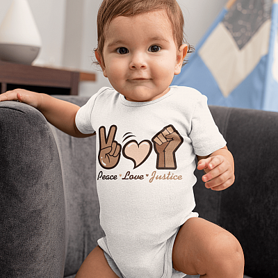 Alternative view of Peace Love Justice Black History Baby Onesie - Toddler Infant Bodysuit - Coming Baby Onesie