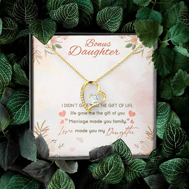 Bonus Daughter I Didn't Give You The Gift Of Life Life Gave Me The Gift Of You Forever Love Heart Pendant Necklace