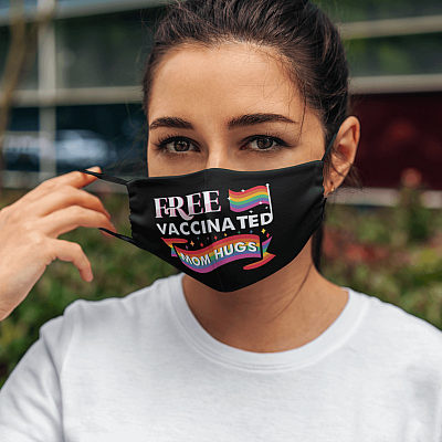 Alternative view of Gay Pride Rainbow Free Vaccinated Mom Hugs Washable Reusable Custom Printed Cloth Face Mask Cover
