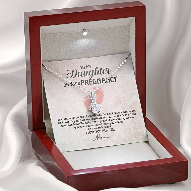 To My Daughter on Your Pregnancy the Most Magical Day I Love You Always Mom to Be Alluring Pendant Necklace