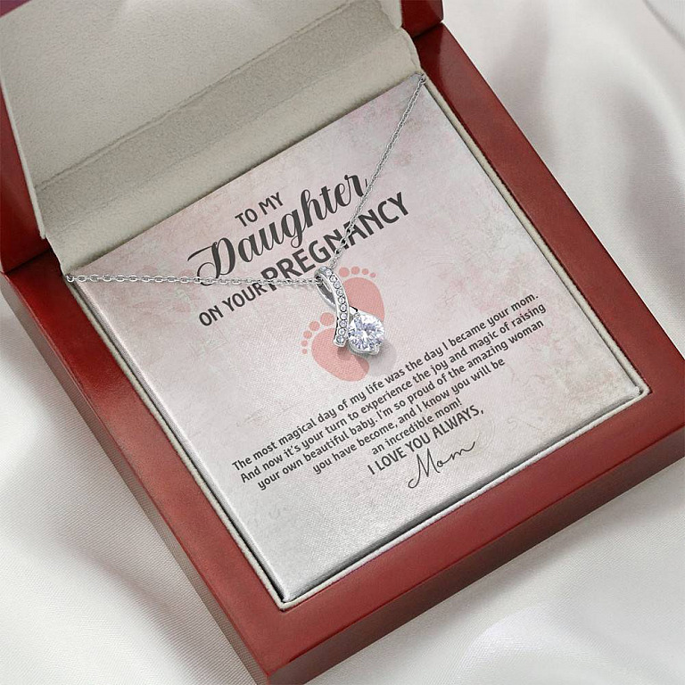 To My Daughter on Your Pregnancy the Most Magical Day I Love You Always Mom to Be Alluring Pendant Necklace