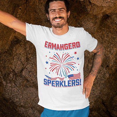 Alternative view of Ermahgerd Sperklers 4th Of July Funny Meme T-Shirt - V-Neck Shirt