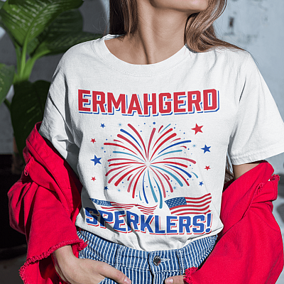 Ermahgerd Sperklers 4th Of July Funny Meme T-Shirt - V-Neck Shirt