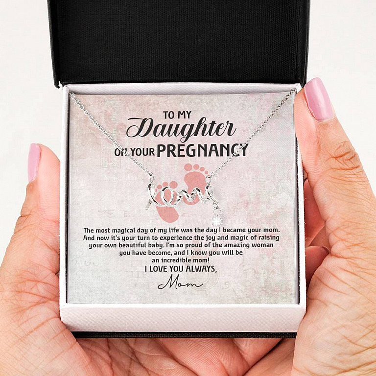 To My Daughter on Your Pregnancy the Most Magical Day I Love You Always Mom to Be Scripted Love Pendant Necklace