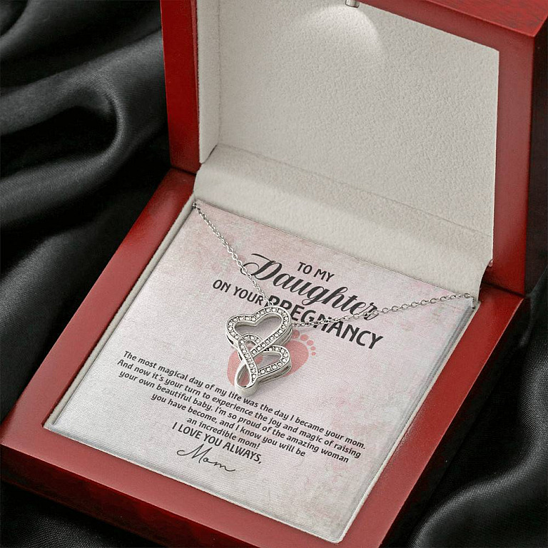 To My Daughter on Your Pregnancy the Most Magical Day I Love You Always Mom to Be Double Hearts Pendant Necklace