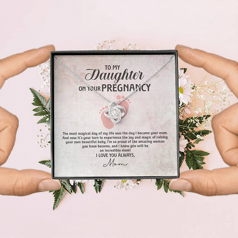 To My Daughter on Your Pregnancy the Most Magical Day I Love You Always Mom to Be Love Knot Pendant Necklace