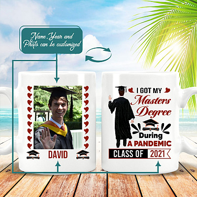 Alternative view of Custom Photo Graduation Gift for Him I Got My Masters Degree During a Pandemic Coffee Mug - Water Bottle