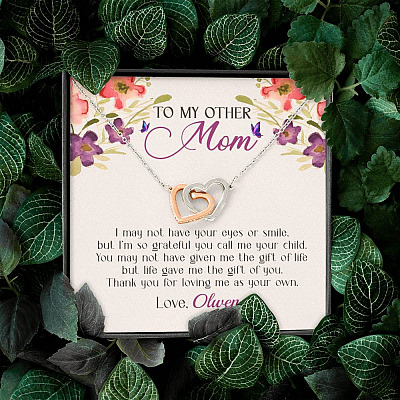 Personalized My Other Mom I May Not Have Your Eyes Or Smile Interlocking Hearts Necklace