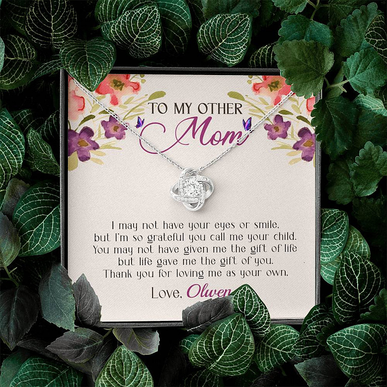 Personalized My Other Mom I May Not Have Your Eyes Or Smile Love Knot Pendant Necklace