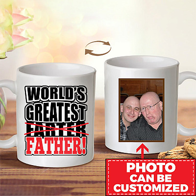 Alternative view of Personalized Photo Worlds Greatest Farter I Mean Father Funny Two Side Ceramic Coffee Mug - Water Bottle