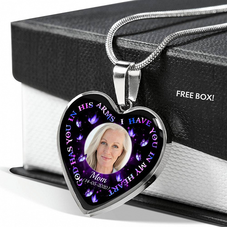 Personalized Photo God Has You In His Arms I Have You In My Heart Custom In Loving Memory Heart Pendant Necklace