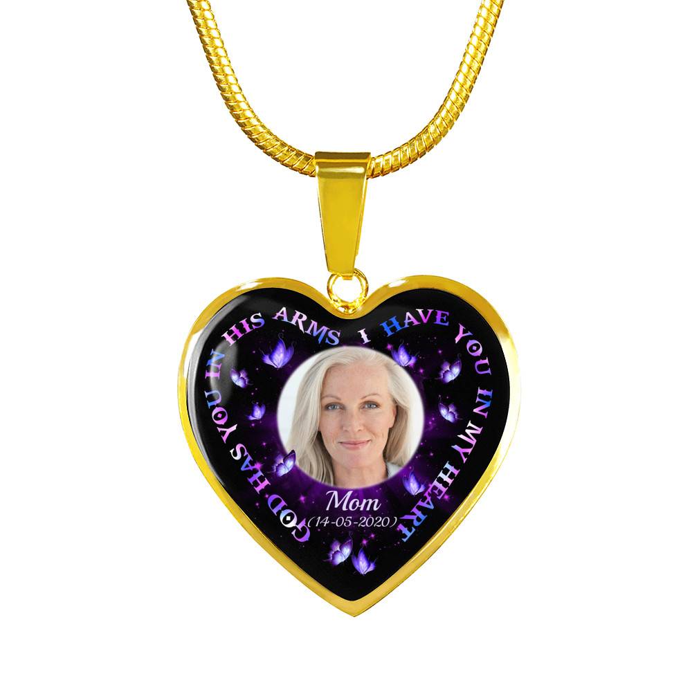 Personalized Photo God Has You In His Arms I Have You In My Heart Custom In Loving Memory Heart Pendant Necklace