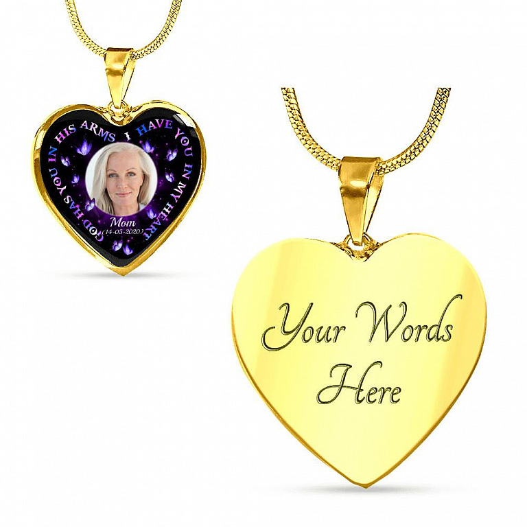 Personalized Photo God Has You In His Arms I Have You In My Heart Custom In Loving Memory Heart Pendant Necklace