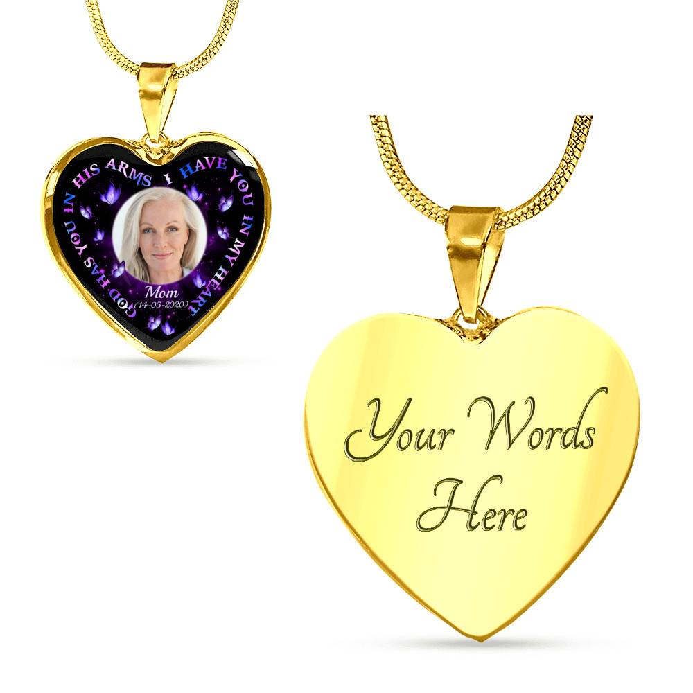 Personalized Photo God Has You In His Arms I Have You In My Heart Custom In Loving Memory Heart Pendant Necklace