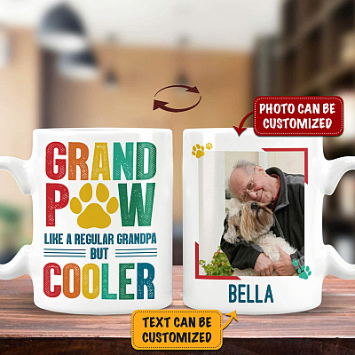Personalized Photo Grandpaw Like A Regular Grandpa But Cooler Two Side Coffee Mug - Personalized Dog Grandpa Gifts