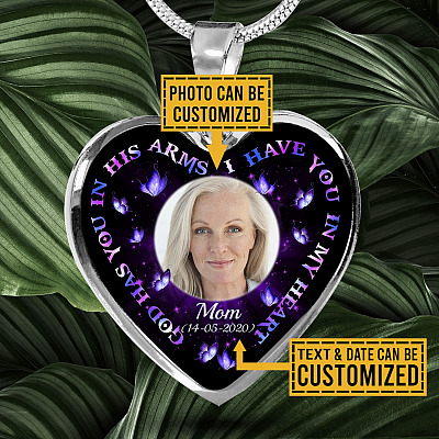 Personalized Photo God Has You In His Arms I Have You In My Heart Custom In Loving Memory Heart Necklace