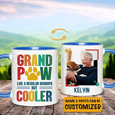 Personalized Photo Grandpaw Like A Regular Grandpa But Cooler Two Side Accent Mug - Personalized Dog Grandpa Gifts