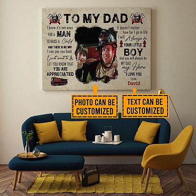 Alternative view of Custom Photo To My Firefighter Dad It's Not Easy For A Man To Raise A Child From Son Framed Canvas - Unframed Poster