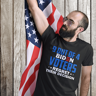 Alternative view of 9 Out Of 4 Biden Voters Regret Their Decision Funny President T-Shirt - V-Neck Shirt