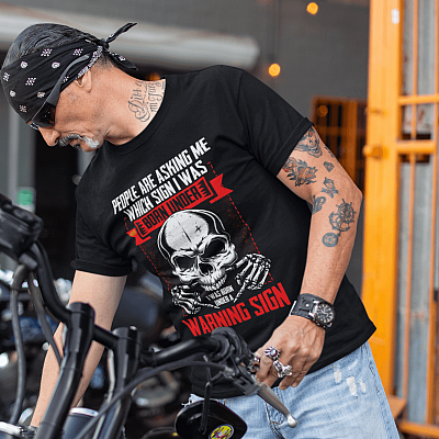 Alternative view of People Are Asking Me Which Sign I Was Born Under I Was Born Under A Warning Sign Funny Skull T-Shirt - V-Neck Shirt