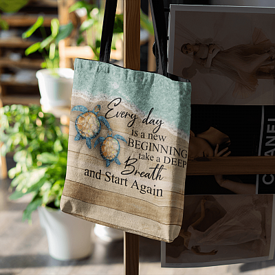 Alternative view of Sea Turtle Every Day Is A New Beginning Take A Deep Breath And Start Again All Over Print Tote - Shoulder Bag