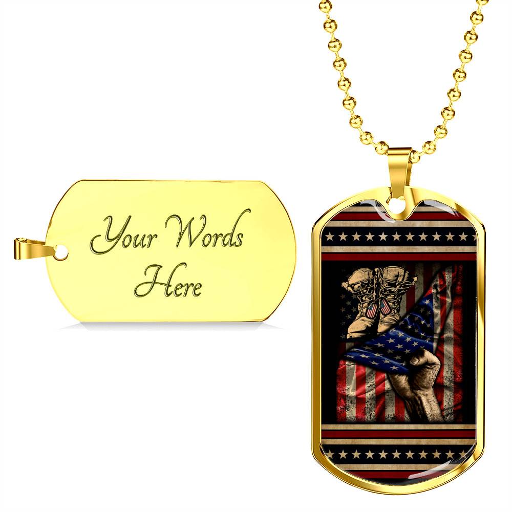 U.S Soldier Military Veteran Combat Boots With American Flag Dog Tag Pendant Necklace - Army Gifts U.S Soldier Military Veteran Combat Boots With American Flag Dog Tag Pendant Necklace - Army Gifts