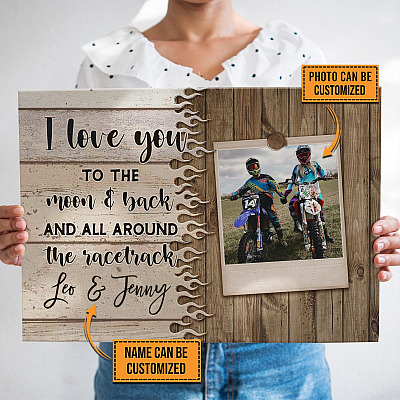 Personalized Photo I Love You to The Moon and Back All Around the Racetrack Framed Canvas - Unframed Poster