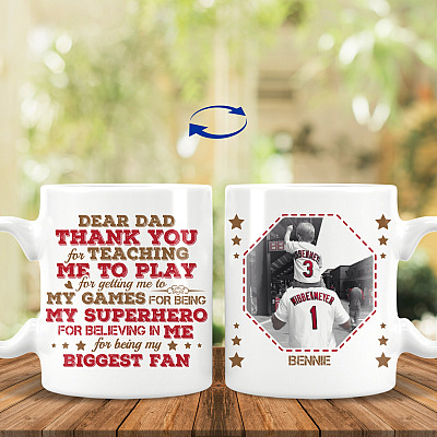 Personalized Photo Dear Dad Thank You For Teaching Me To Play Mug - Father Son Daughter Baseball Partner Mug