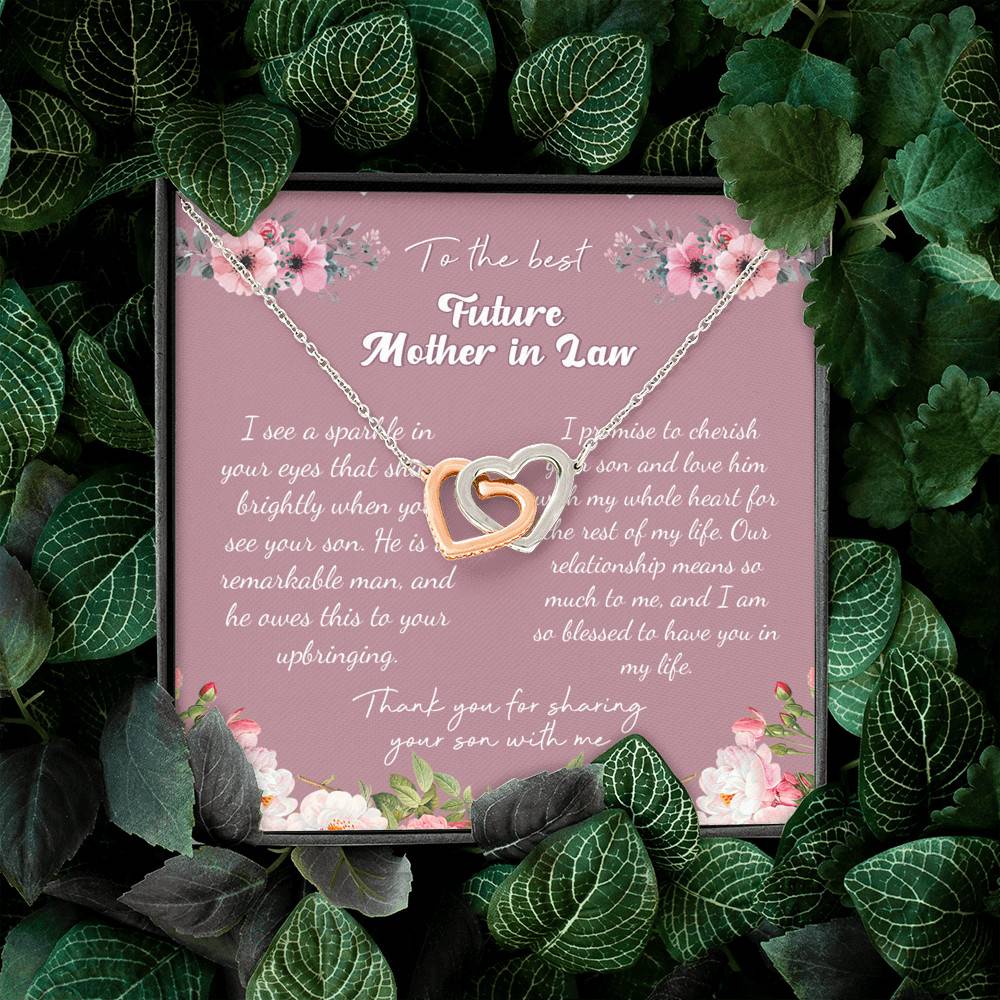 To the Best Future Mother in Law Thank You for Sharing Your Son with Me Interlocking Hearts Pendant Necklace To the Best Future Mother in Law Thank You for Sharing Your Son with Me Interlocking Hearts Pendant Necklace