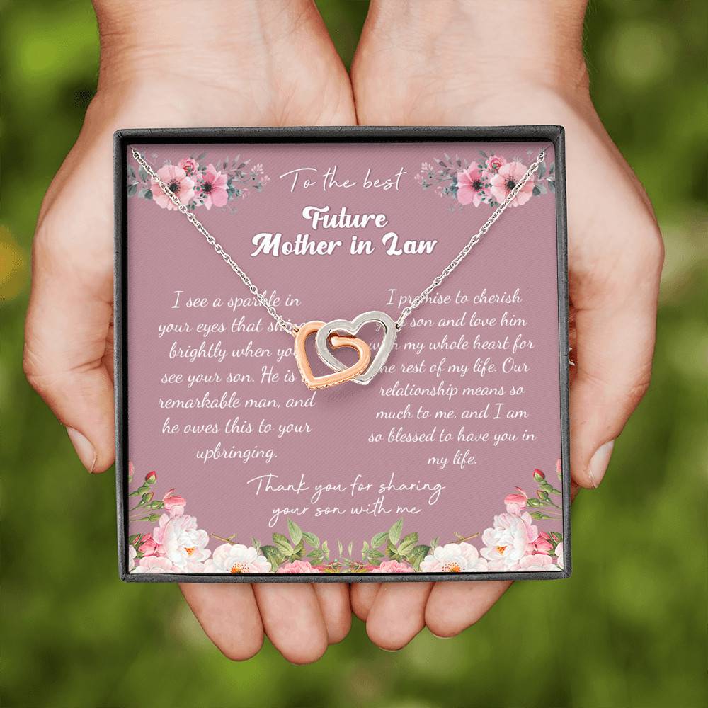 To the Best Future Mother in Law Thank You for Sharing Your Son with Me Interlocking Hearts Pendant Necklace To the Best Future Mother in Law Thank You for Sharing Your Son with Me Interlocking Hearts Pendant Necklace
