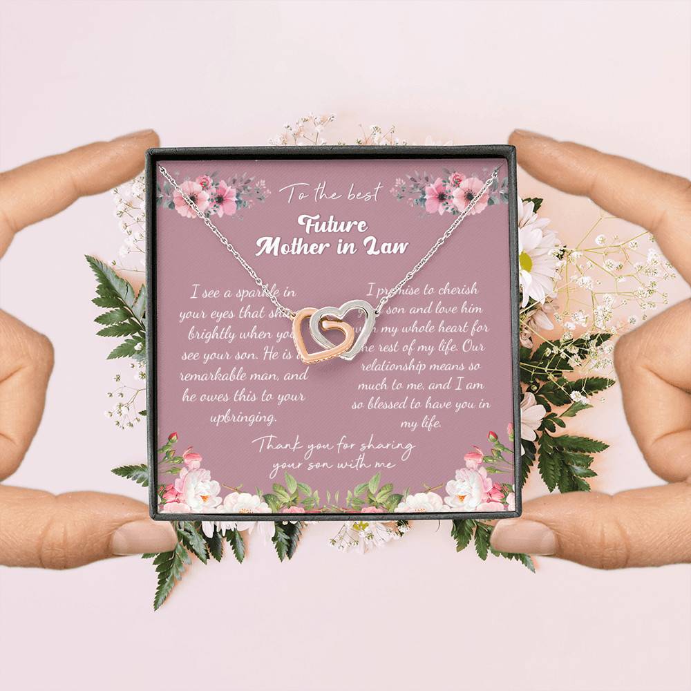 To the Best Future Mother in Law Thank You for Sharing Your Son with Me Interlocking Hearts Pendant Necklace To the Best Future Mother in Law Thank You for Sharing Your Son with Me Interlocking Hearts Pendant Necklace