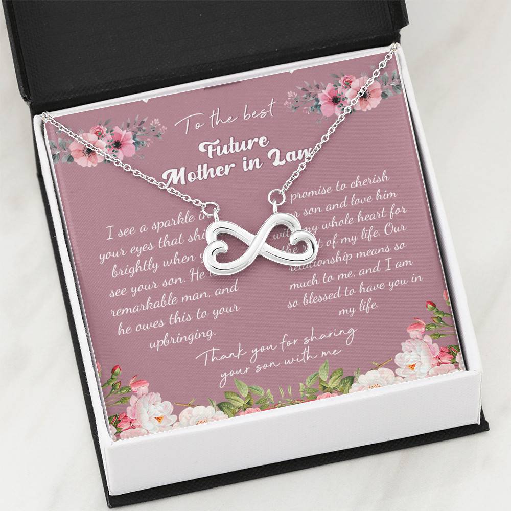 To the Best Future Mother in Law Thank You for Sharing Your Son with Me Infinity Heart Pendant Necklace To the Best Future Mother in Law Thank You for Sharing Your Son with Me Infinity Heart Pendant Necklace