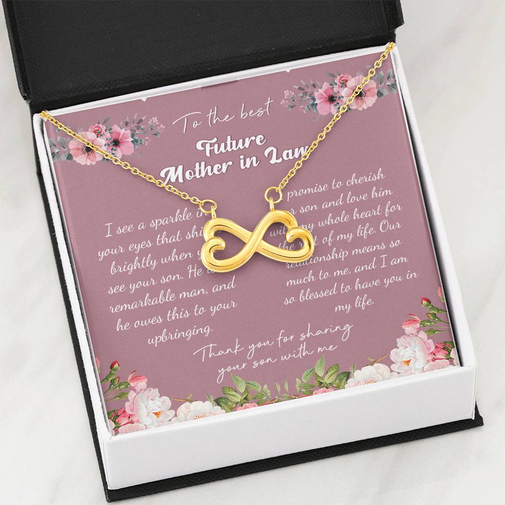 To the Best Future Mother in Law Thank You for Sharing Your Son with Me Infinity Heart Pendant Necklace To the Best Future Mother in Law Thank You for Sharing Your Son with Me Infinity Heart Pendant Necklace