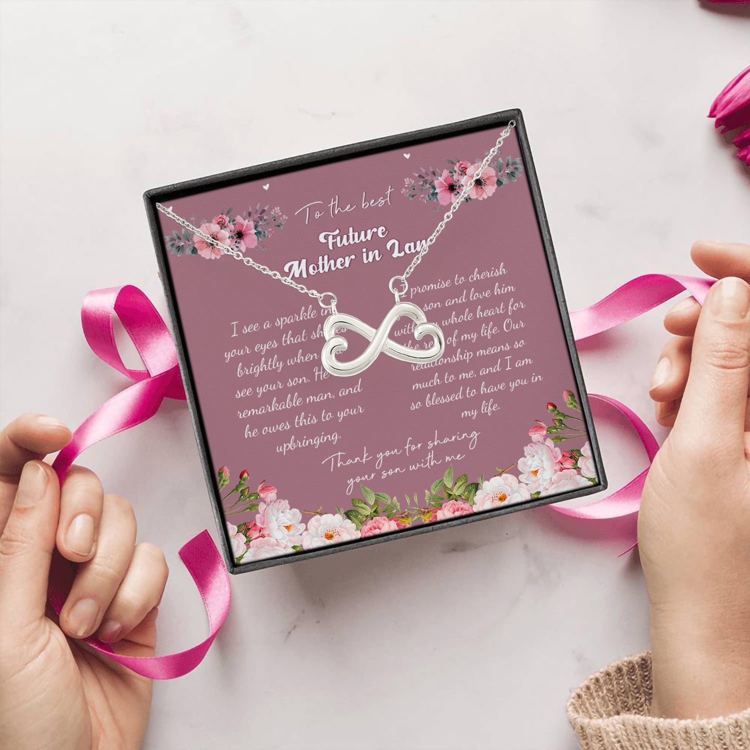 6HV.Best Future Mom Infinity Heart Necklace (Silver) 5